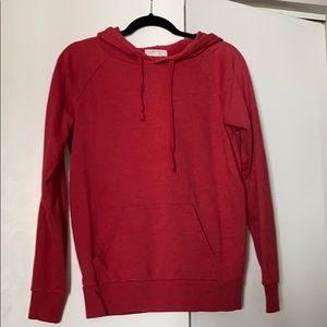 Thin red sweatshirt with hood